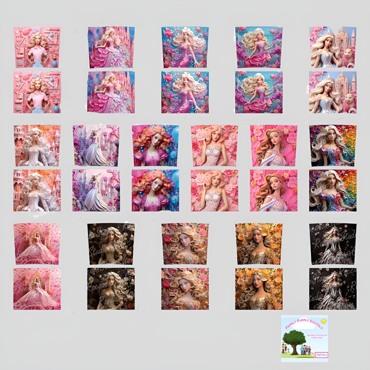Barbie Characters 3D Tumbler Designs 30+ PNG digital download