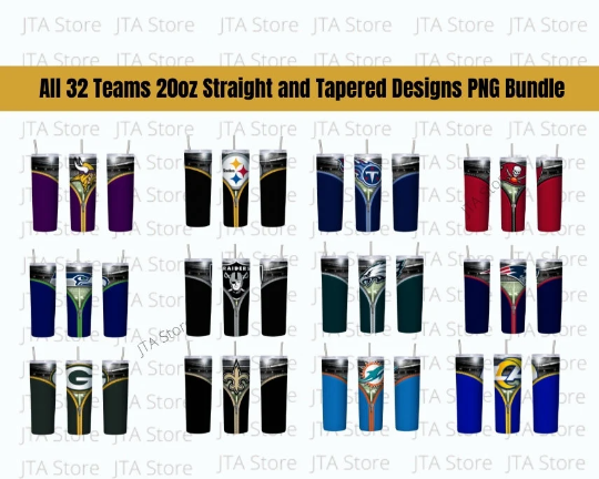 NFL Football All 32 Teams Skinny Straight & Tapered Tumbler Designs Bundle