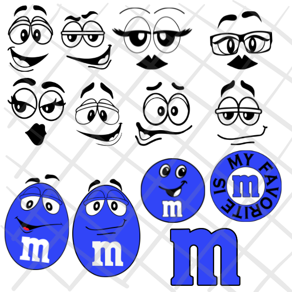M and M's M&amp;M with Color Faces SVG and JPG Cutting Files for the Cricu ...