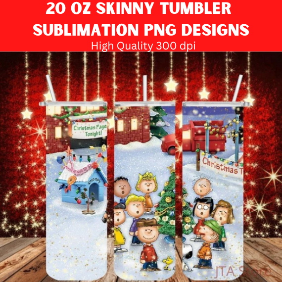 Charlie Brown Peanuts Christmas 20 oz Tumbler Skinny Straight 2 PNG digital download