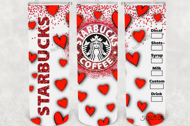 Valentines Starbucks 20oz Skinny Tumbler Design PNG files