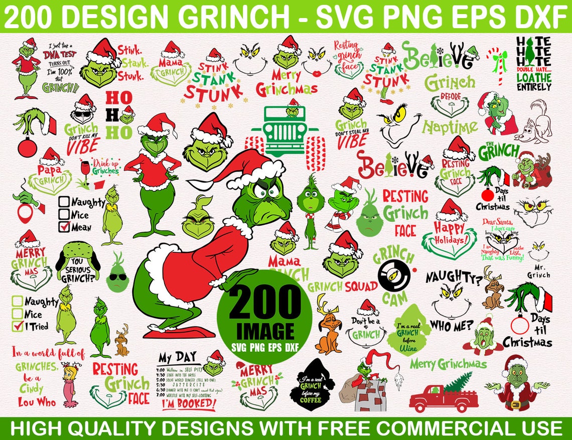 Grinch Christmas 200 designs cartoon svg bundle