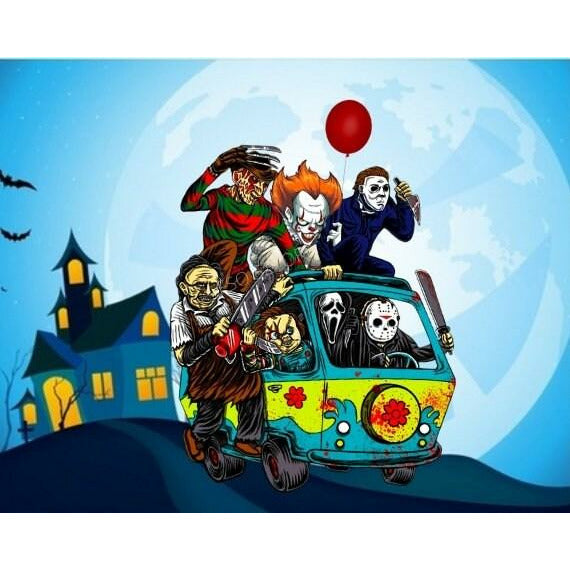 Horror Villain Van Moon Halloween Road Digital Design Download PNG