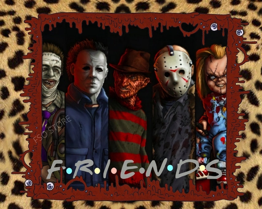 Friends Scary Leopard print PNG, Jason, Freddy, Chucky, Texas Chainsaw, Mike Myers Scary PNG