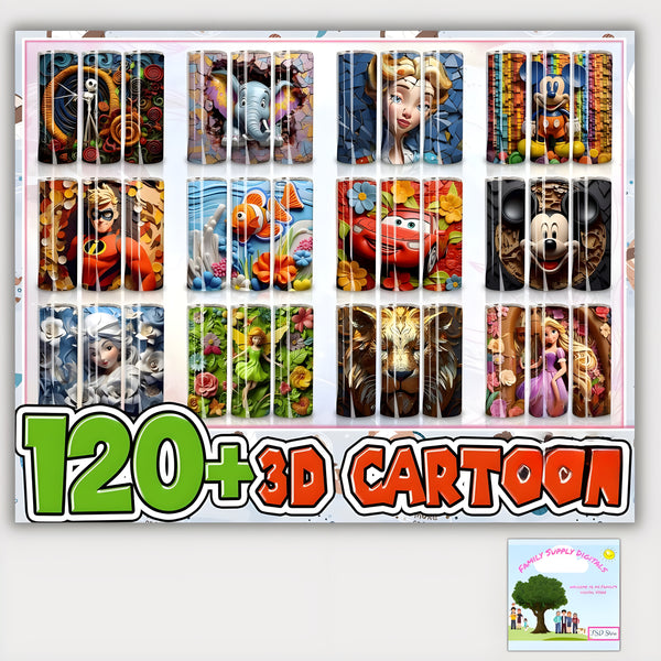 Disney Characters 3D Tumbler Designs 120+ PNG digital download