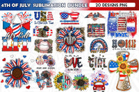 Celebrate Summer and 4th of July with this sparkling 4th of July Sublimation bundle! Included in this collection are 20 high-quality designs, available in the file format PNG (300 DPI). Use these beautiful designs for your 4th of July crafting projects; cards, table decor, table centerpiece, porch sign, t-shirts, pillows, mugs and more! A lifetime commercial license is included with this bundle