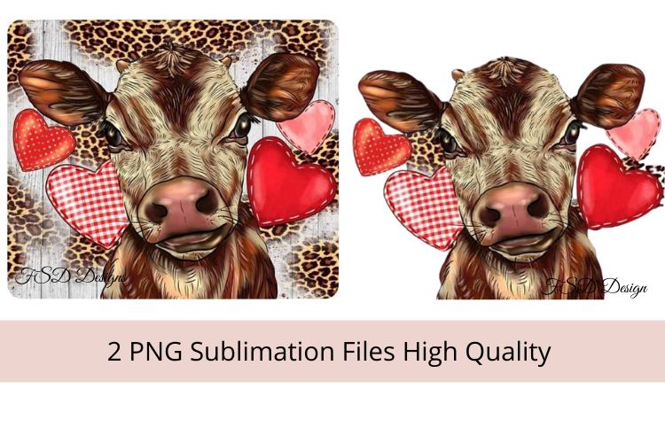 Valentine Cows with hearts Sublimation PNG files
