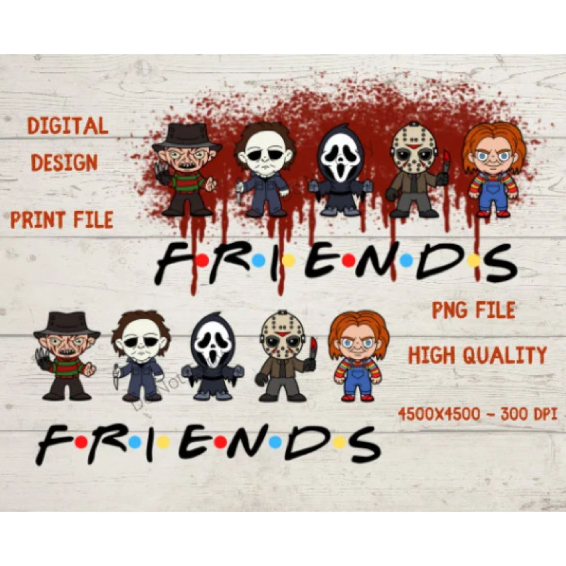 Halloween Horror Movie Killers, Jason, Freddy, Mike Myers, Ghost face, Chucky Scary Friends Png, Friends Halloween Png, Halloween Png, Funny, Horror Squad Png, PNG Dowload Digital Cricut