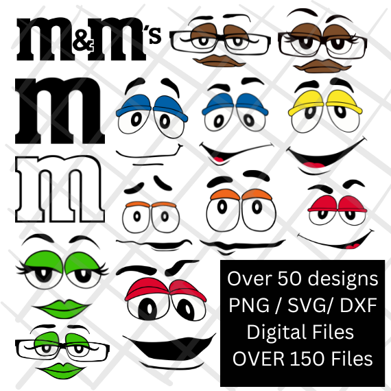 M and M's M&M with Color Faces SVG and JPG Cutting Files for the Cricut