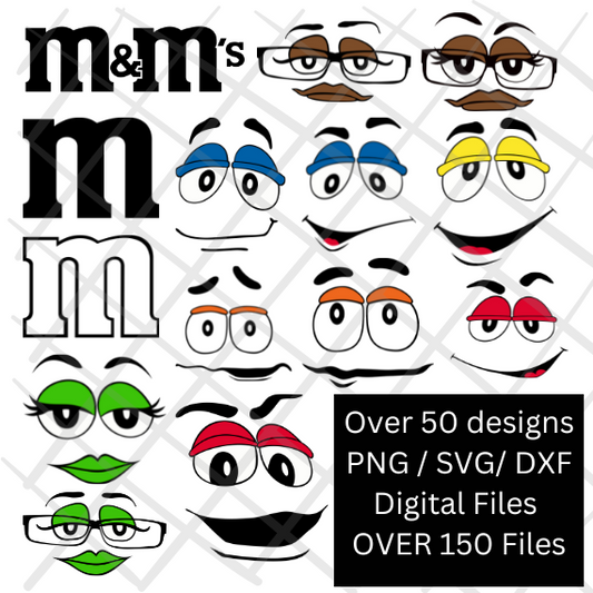 M and M's M&M with Color Faces SVG and JPG Cutting Files for the Cricut