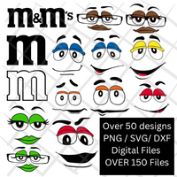 M and M's M&M with Color Faces SVG and JPG Cutting Files for the Cricut