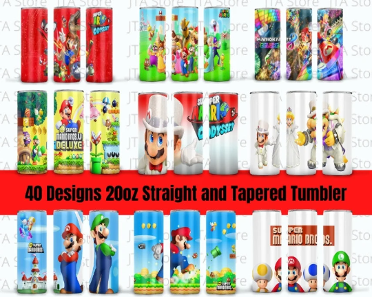 Super Mario Bros 40 Straight and Tapered Tumbler Designs Bundle