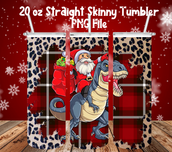 Santa Riding T-rex Christmas 20 oz Skinny Straight Tumbler design