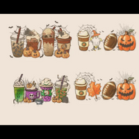 Horror Fall coffee PNG Jason, Hocus Pocus, pumpkin spice latte iced warm autumn orange digital file Sublimation design hand drawn Printable Graphic Bundle Freddy ghostface