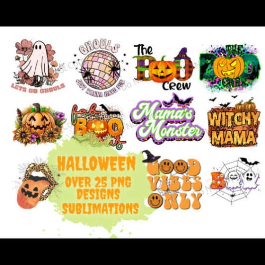 25 Designs Halloween Momster, Scary Pumpkin, Pumpkin, Witches, Boo Crew, Hello Fall, PNG Bundles, Ghouls, Witchy Mama bundle, PNG Sublimations files  THE BIGGEST BUNDLE SPECIFICATION: PNG ( Most Finer than 300dpi )