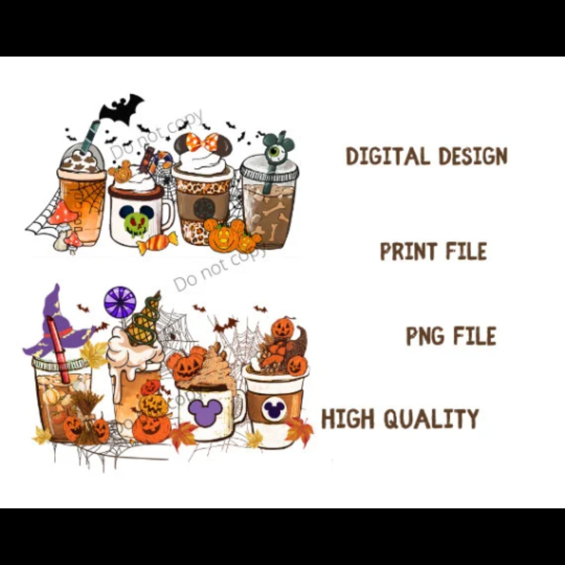 Micky Mouse Horror Fall coffee PNG pumpkin spice latte iced warm autumn orange digital file Sublimation design hand drawn Printable Graphic Bundle