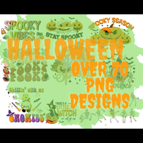 Halloween Spooky designs, Halloween Gnomes, Halloween PNG Bundle designs, Spooky vibes, Dancing Skeletons Letters, Pumkin faces png