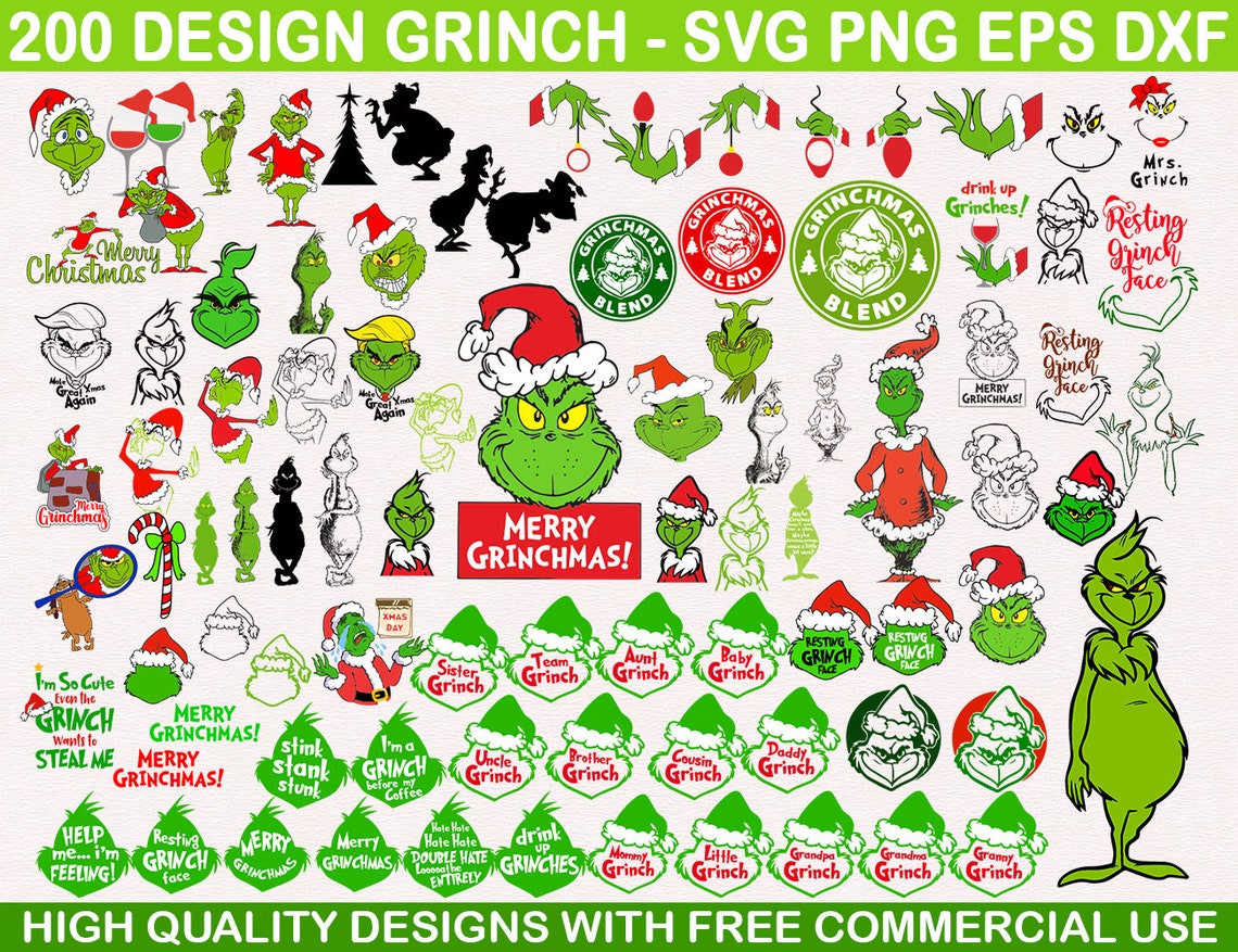Grinch Christmas 200 designs cartoon svg bundle