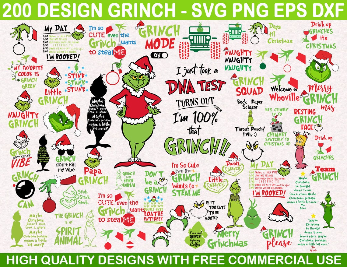Grinch Christmas 200 designs cartoon svg bundle