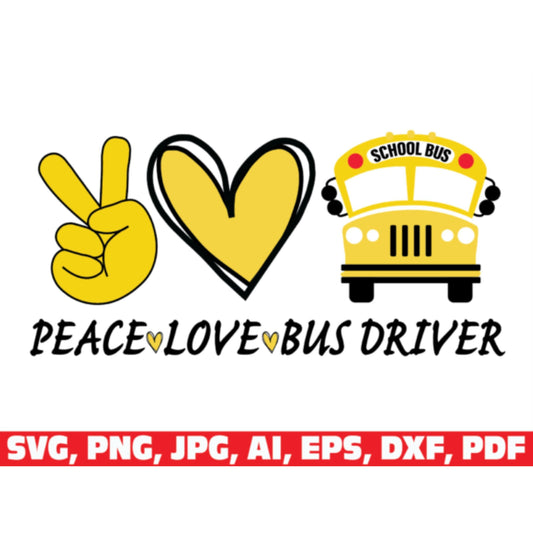 Peace Love School Bus svg